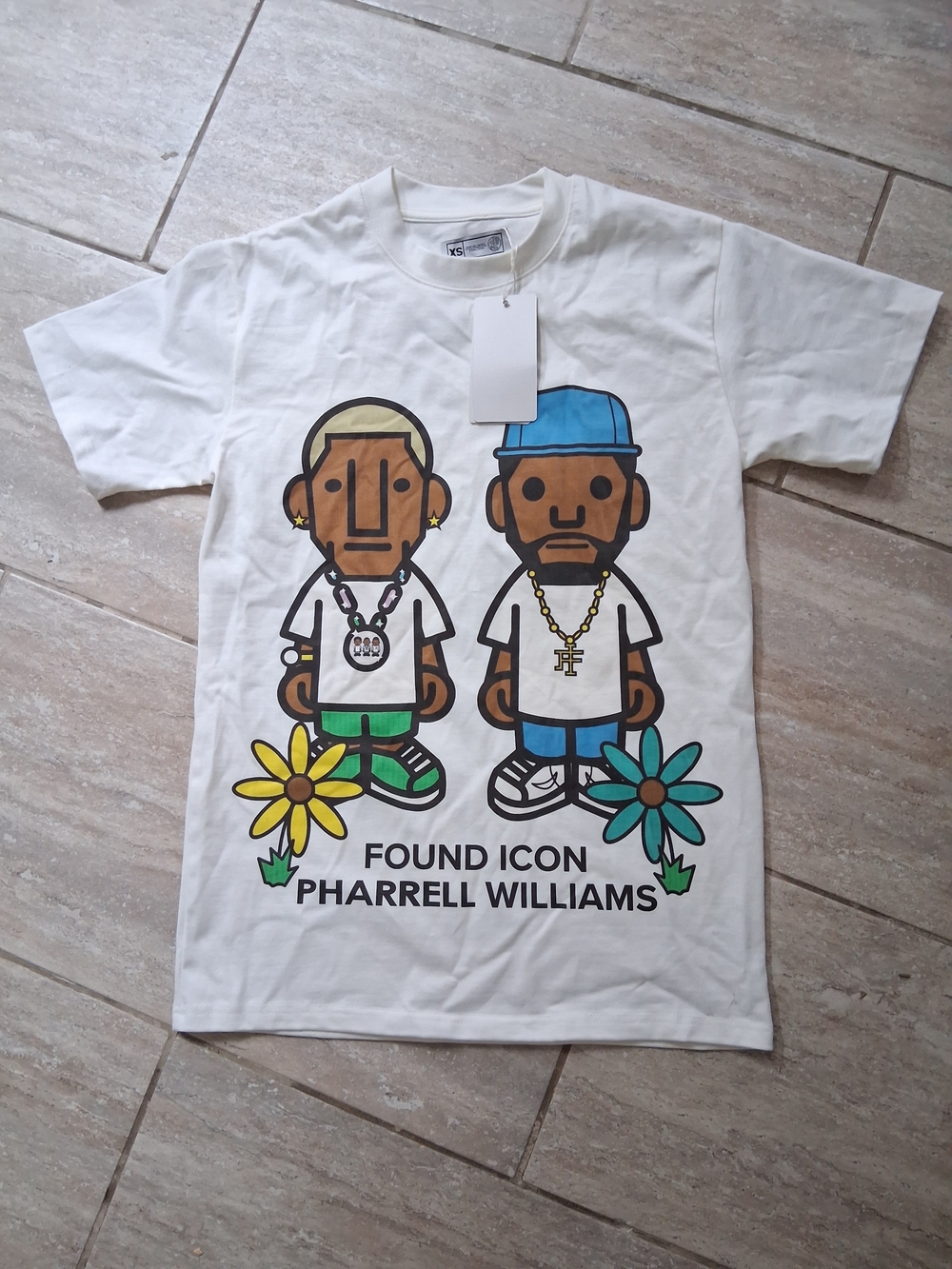 Found Icon Pharrell Williams White Graphic Tee XS Mens